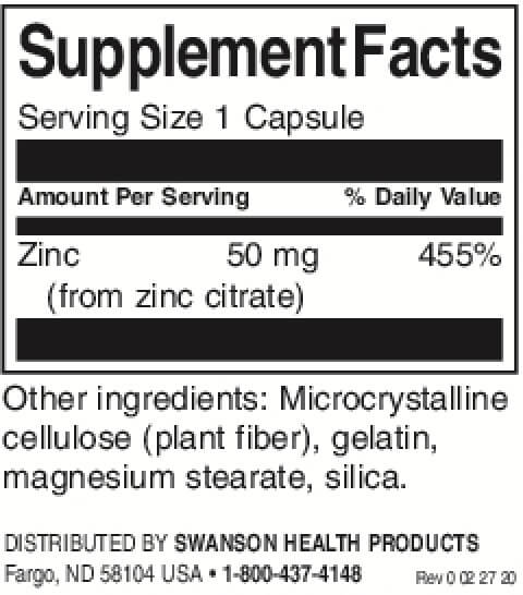 Swanson Zinc Citrate 50mg