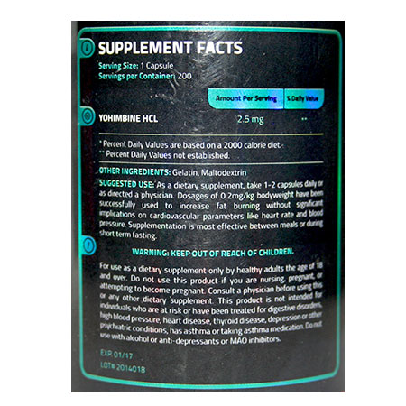Yohimbine HCl 2.5mg USA SUPPLEMENTS LLC
